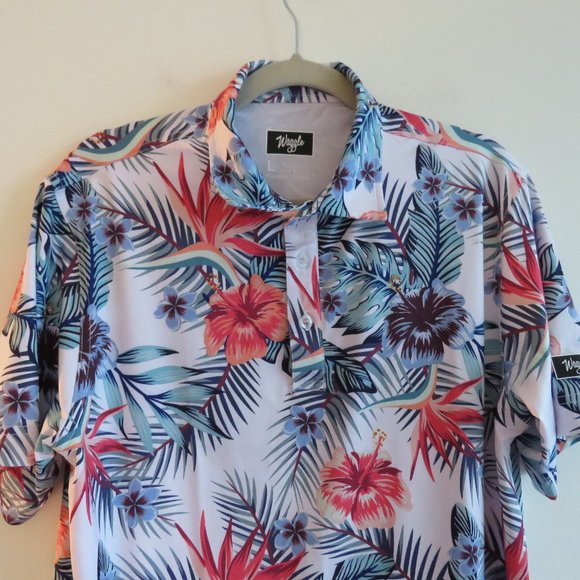 WAGGLE Tropic Breeze Hawaiian Stretch Golf Polo Shirt - Size L - Picture 4 of 14